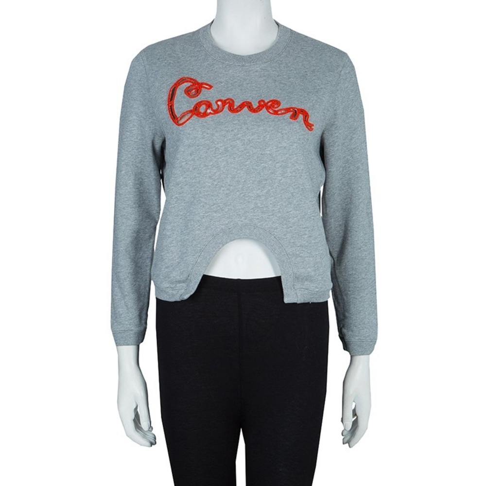 Carven Cropped Cut Out Grey Sweatshirt Sweater, Size Medium 38/40